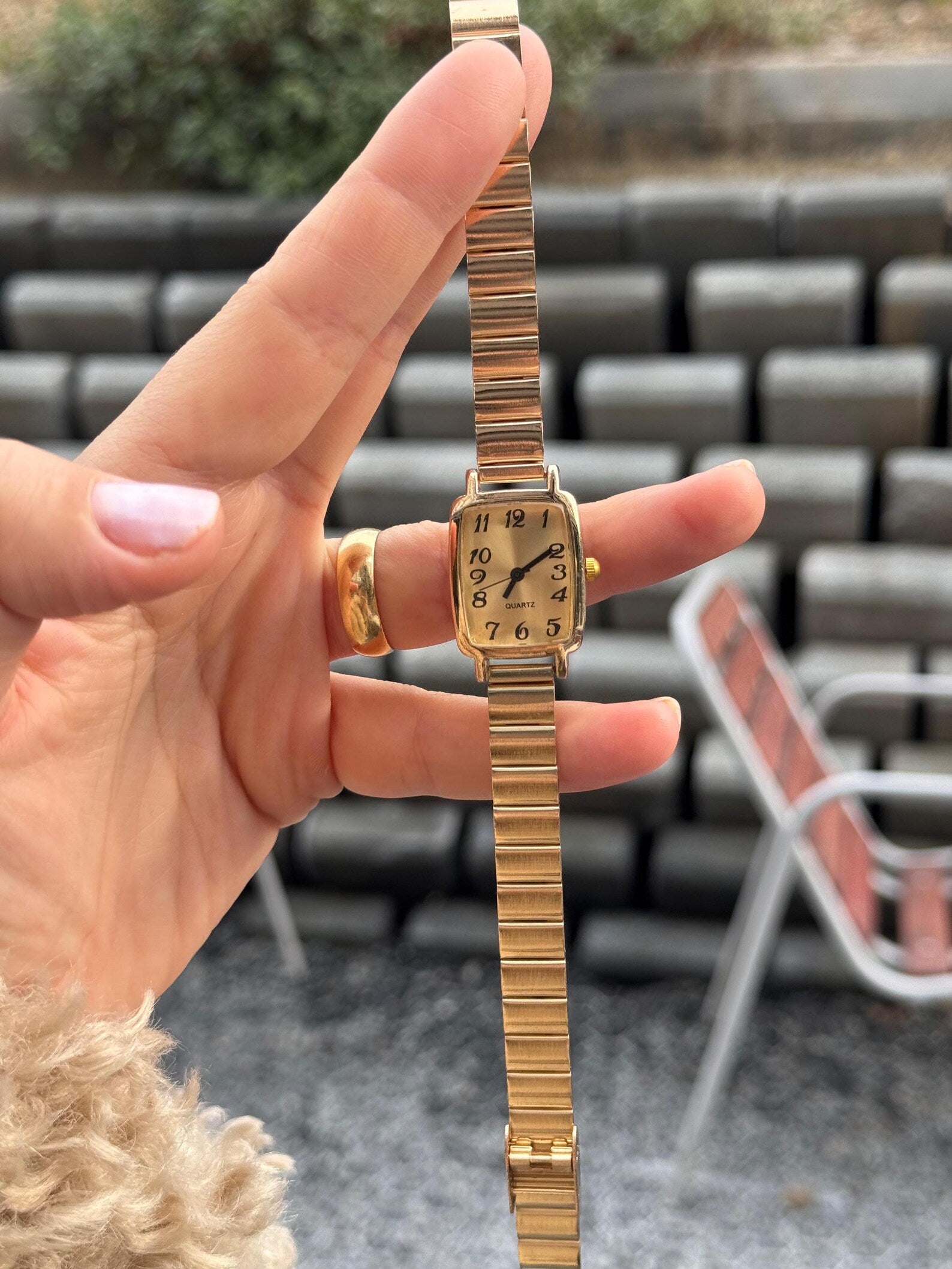 Gold Women’s Watch – Small Square Dial,  Quartz Bracelet, Gift for Her