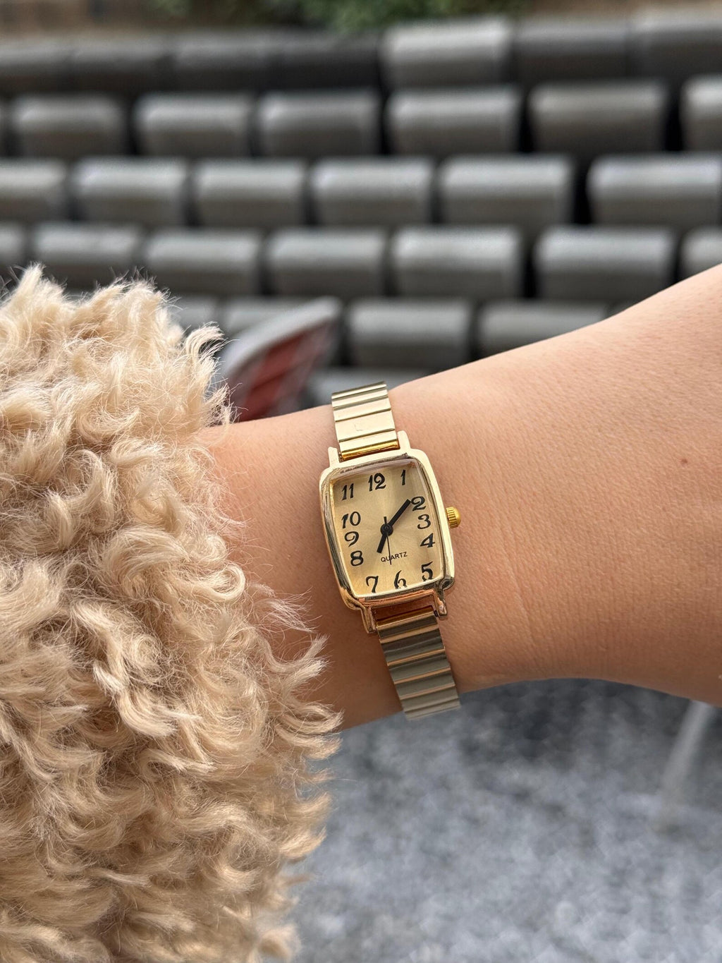 Gold Women’s Watch – Small Square Dial,  Quartz Bracelet, Gift for Her