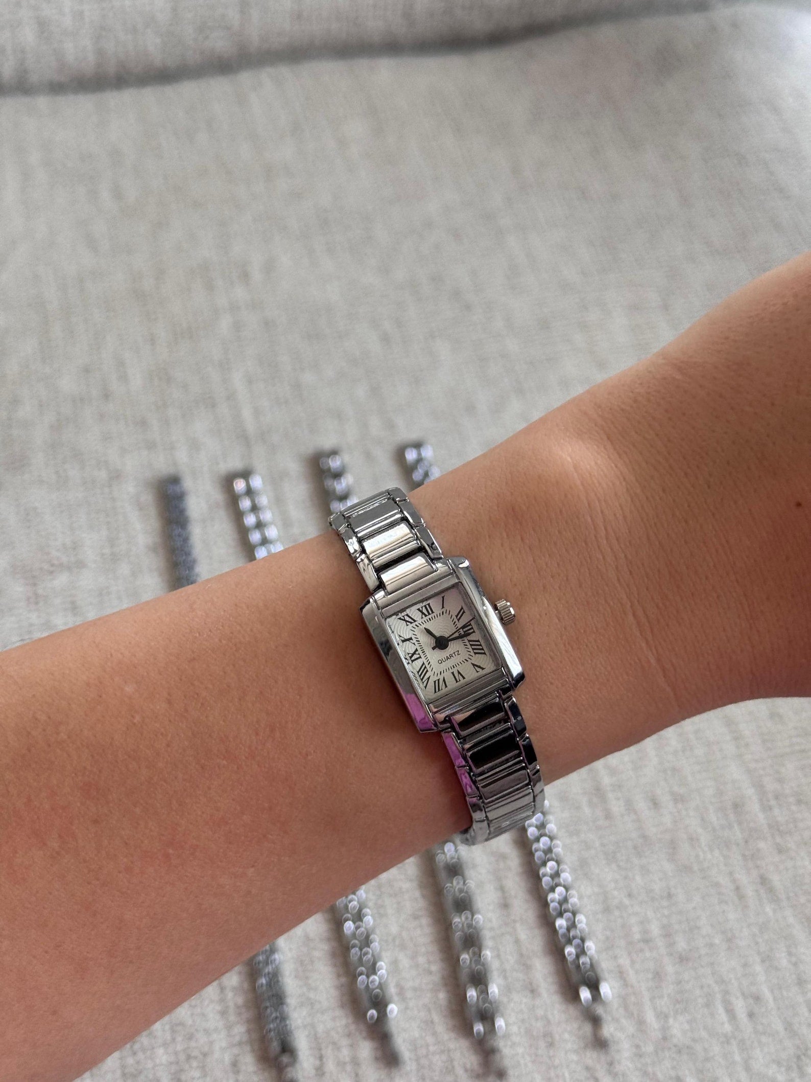 Silver Women’s Watch, Minimal Bracelet, Quartz Movement, Gift for Her