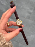 Elegant Women’s Gold Watch – Oval Case with Faux Leather Strap