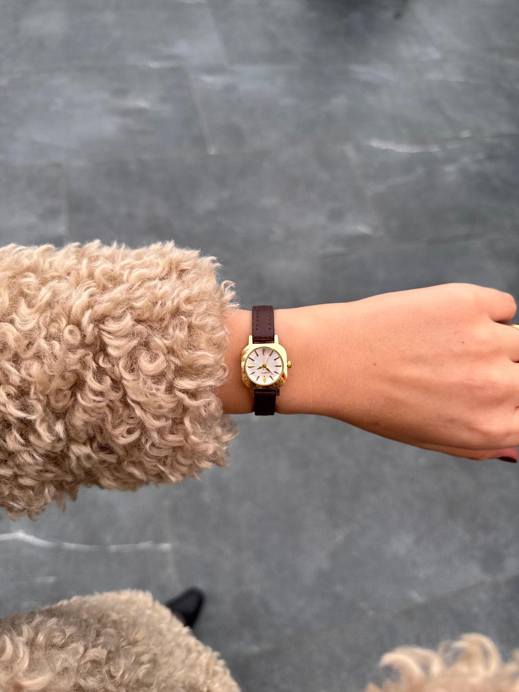 Gold Women’s Watch, Small Dial, Faux Leather Strap, Gift for Her