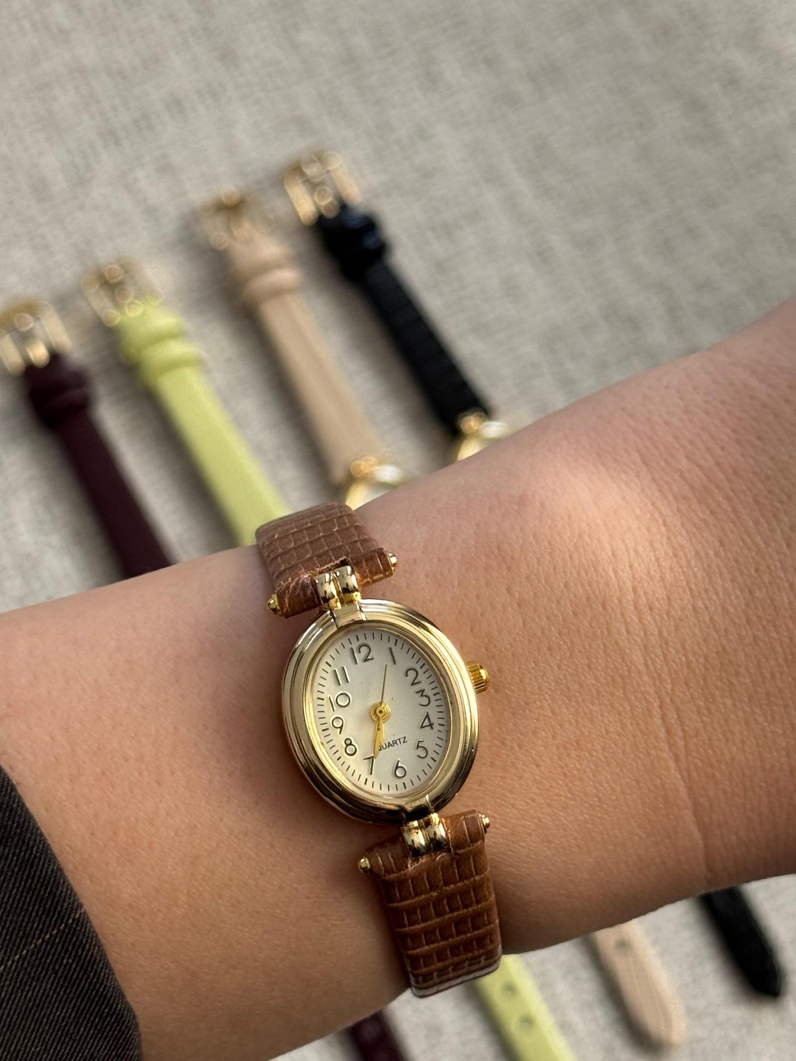 Leather Strap Women’s Watch, Gold-tone Accents, Quartz Movement, Gift for Her