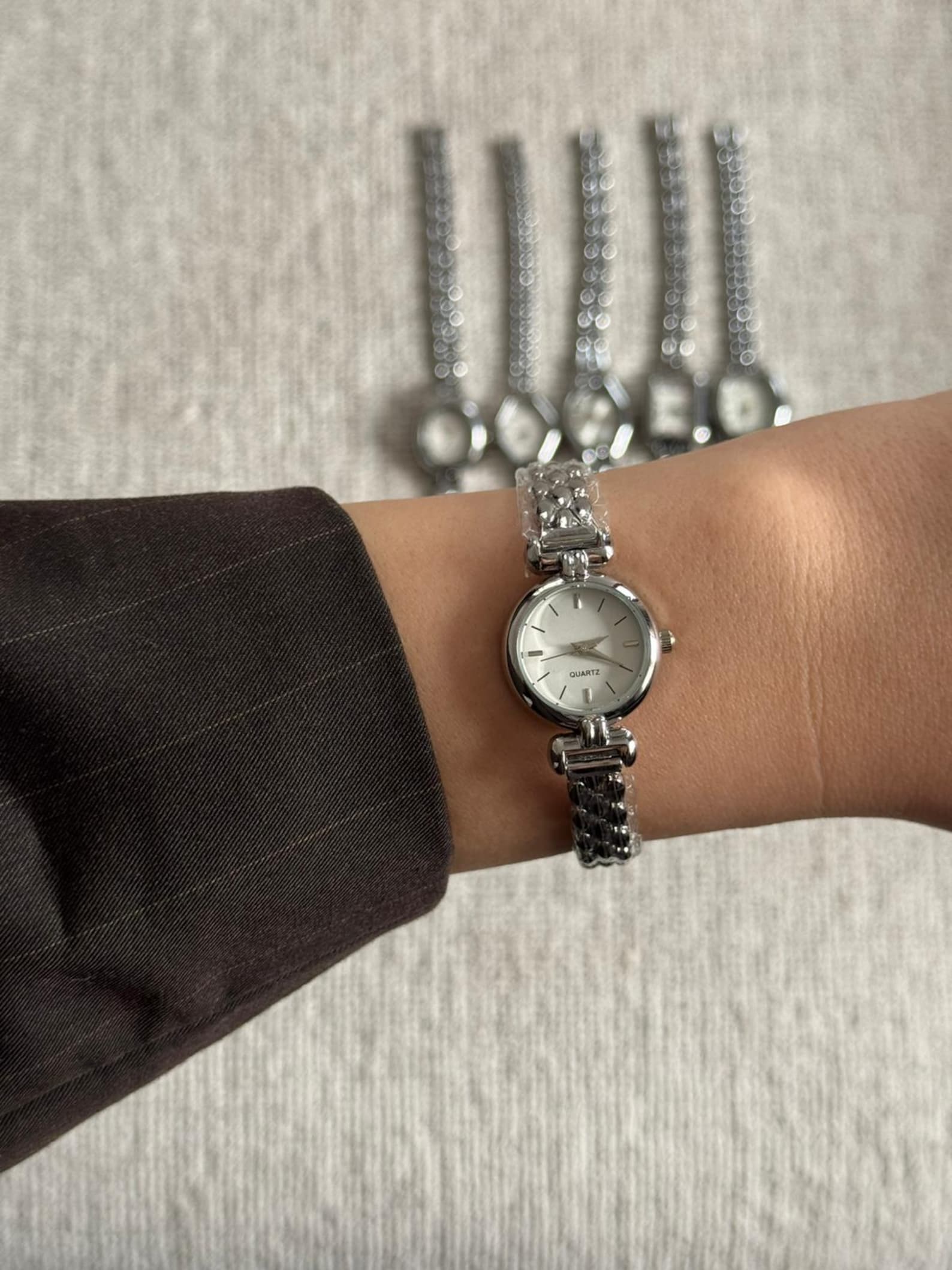 Silver Women’s Watch, Minimalist Dial, Stainless Steel Bracelet, Gift for Her