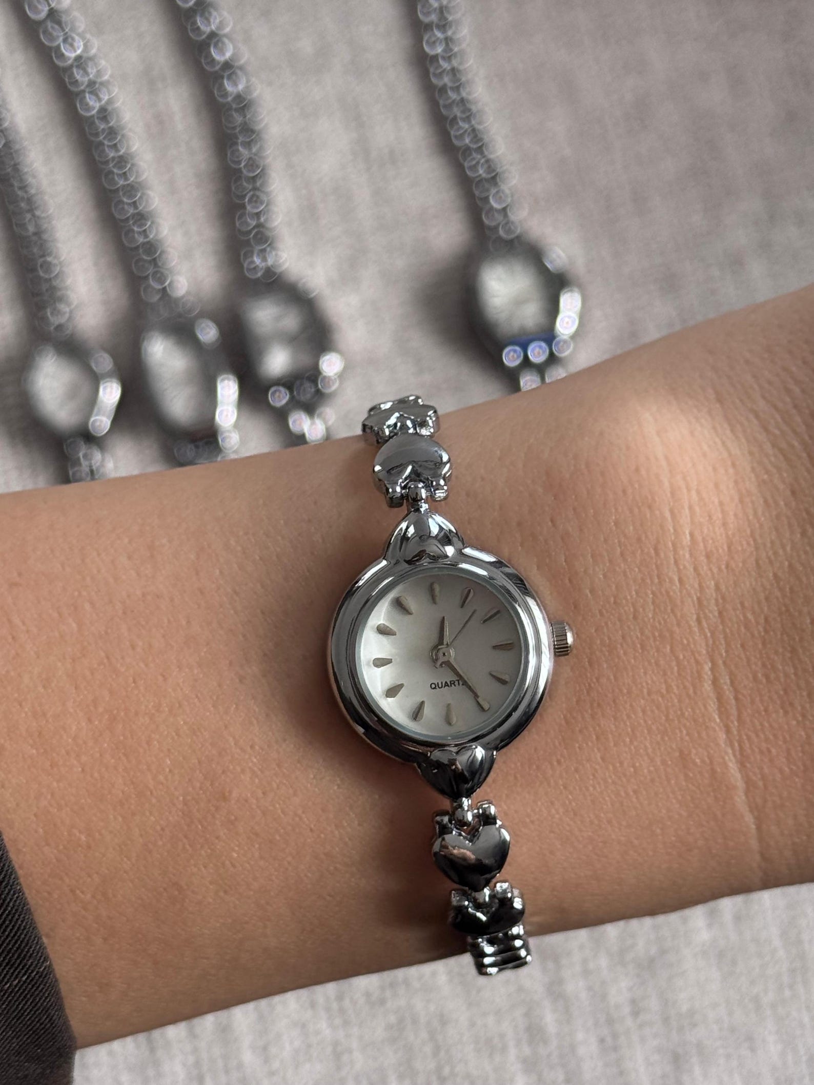 Silver Women’s Watch, Minimalist Dial, Stainless Steel Bracelet, Gift for Her