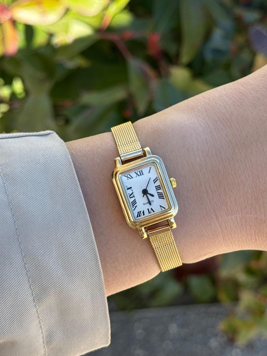 Gold Women’s Square Watch, Mesh Strap Watch, Minimalist Wristwatch, Gift for Her