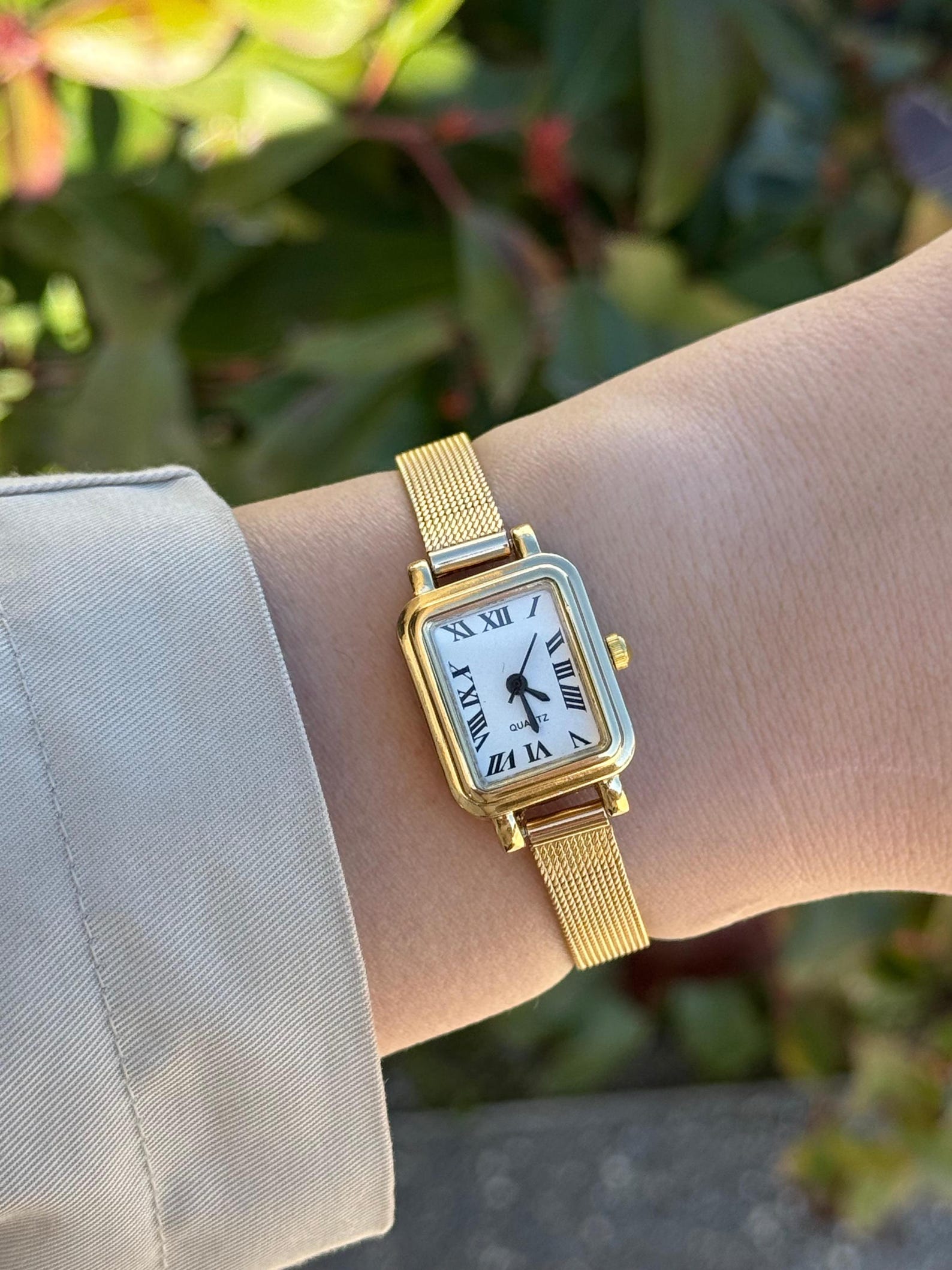 Gold Women’s Square Watch, Mesh Strap Watch, Minimalist Wristwatch, Gift for Her