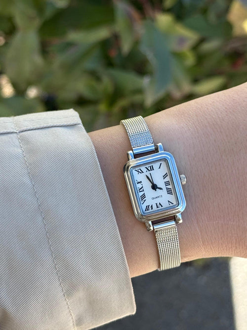 Gold Women’s Square Watch, Mesh Strap Watch, Minimalist Wristwatch, Gift for Her