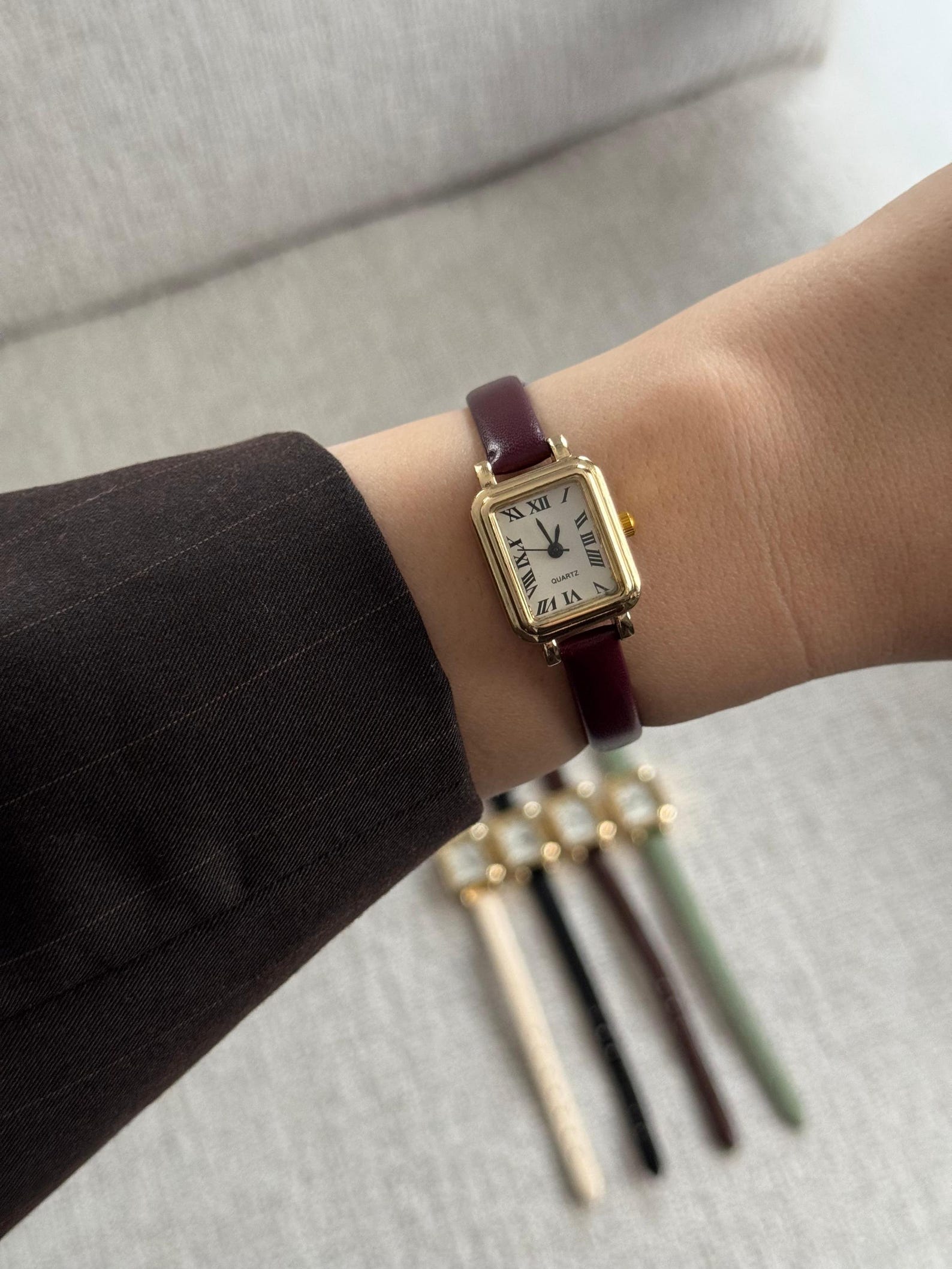 Gold Women’s Watch, Square Dial, Minimalist Design, Gift for Her