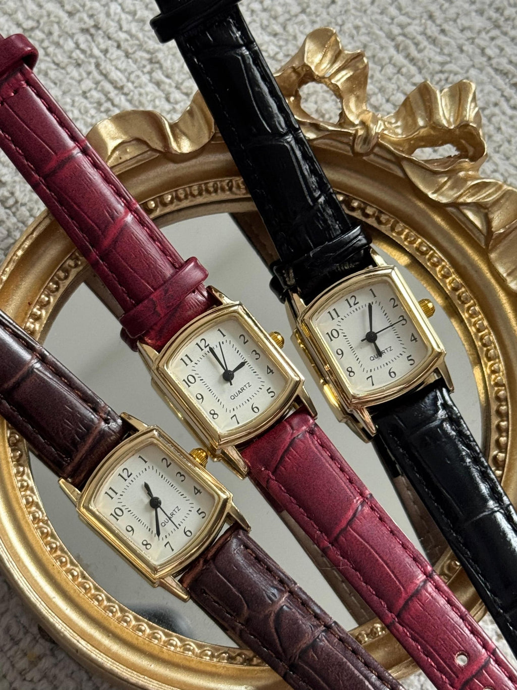 Minimal Square Watch Gold Case Faux Leather Band Women Classic Elegant Small Watch