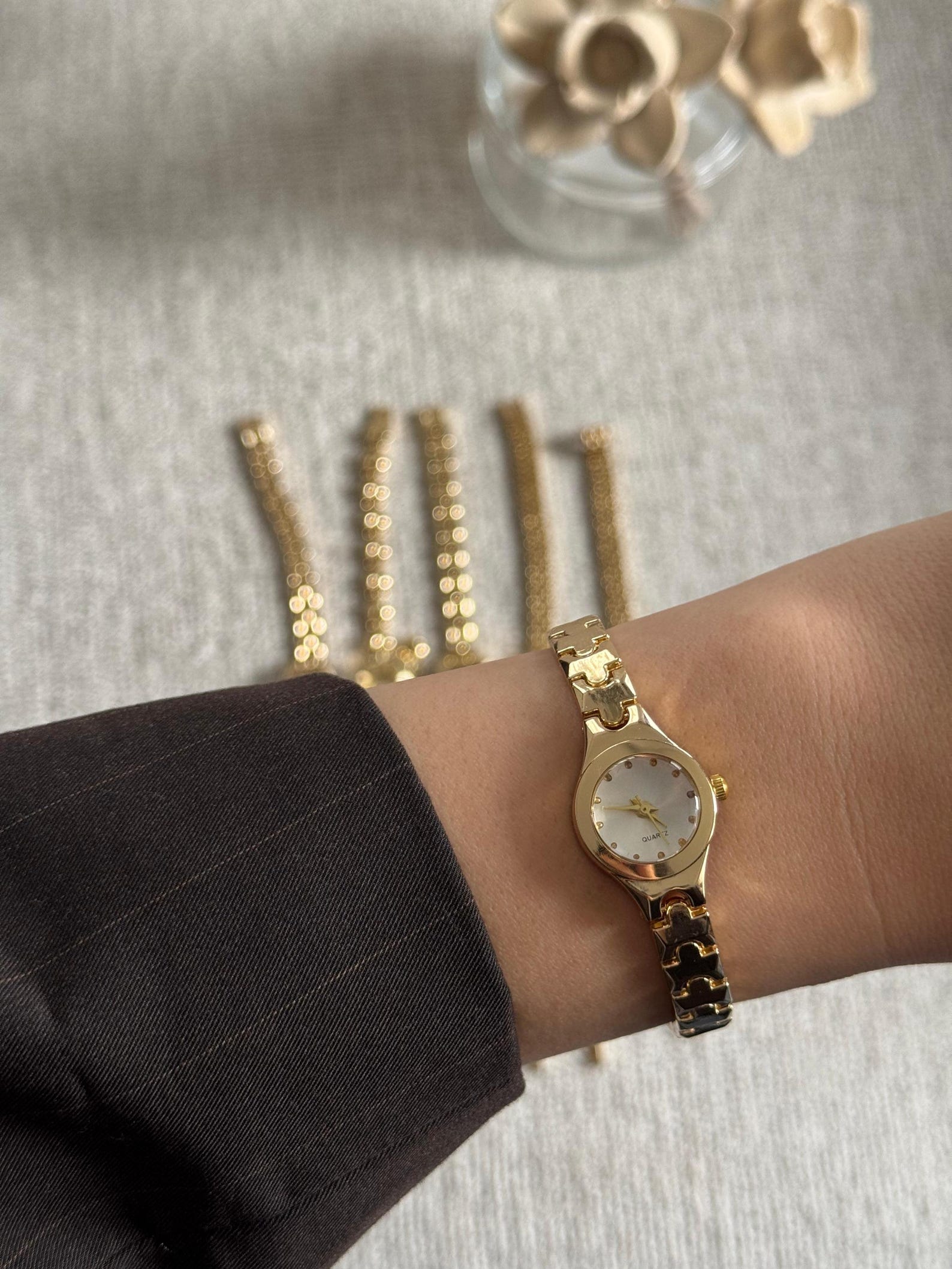 Gold Women’s Watch, Minimalist Dial, Dainty Bracelet Watch, Gift for Her