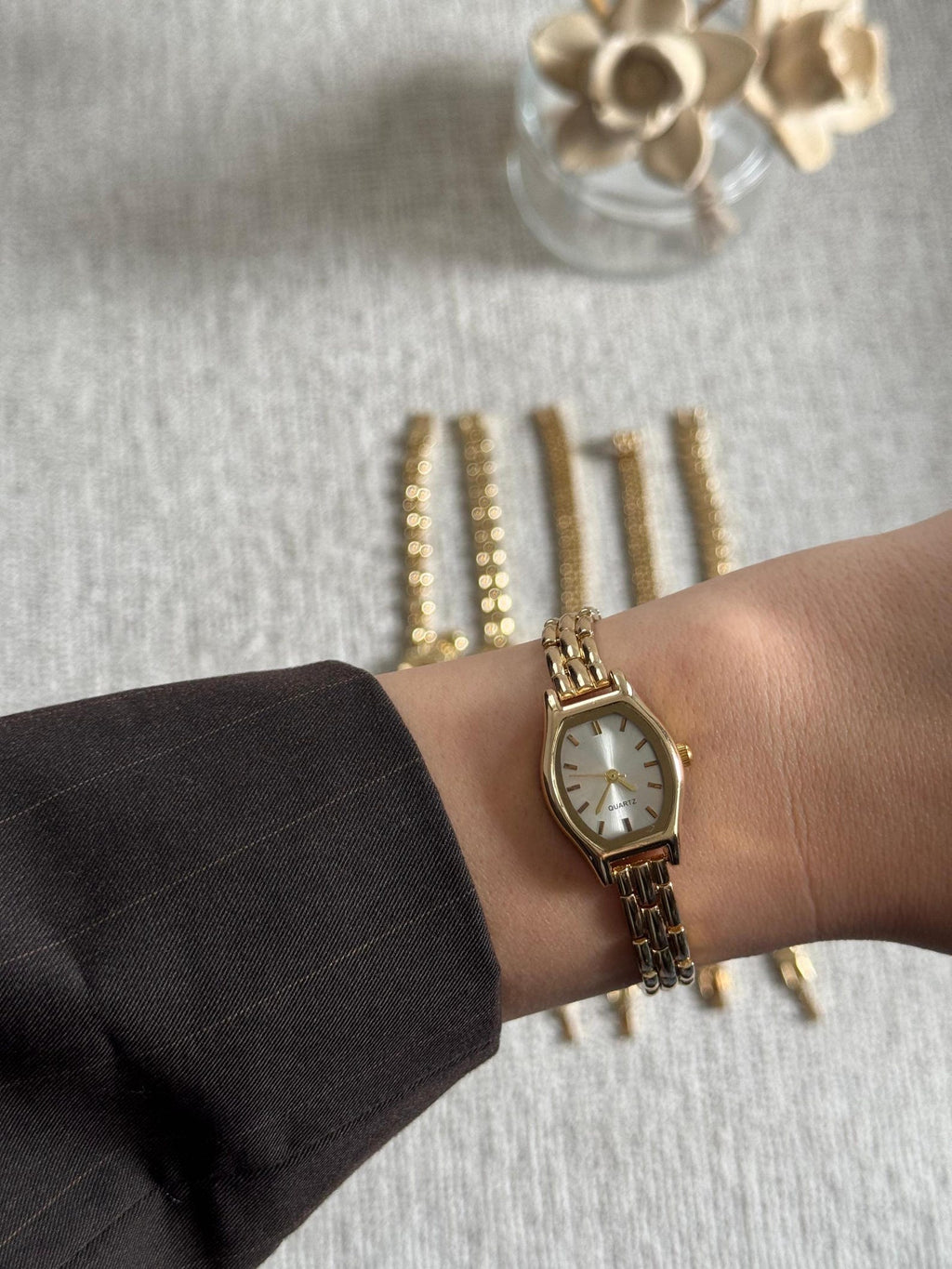Gold Women’s Watch, Minimalist Dial, Dainty Bracelet Watch, Gift for Her
