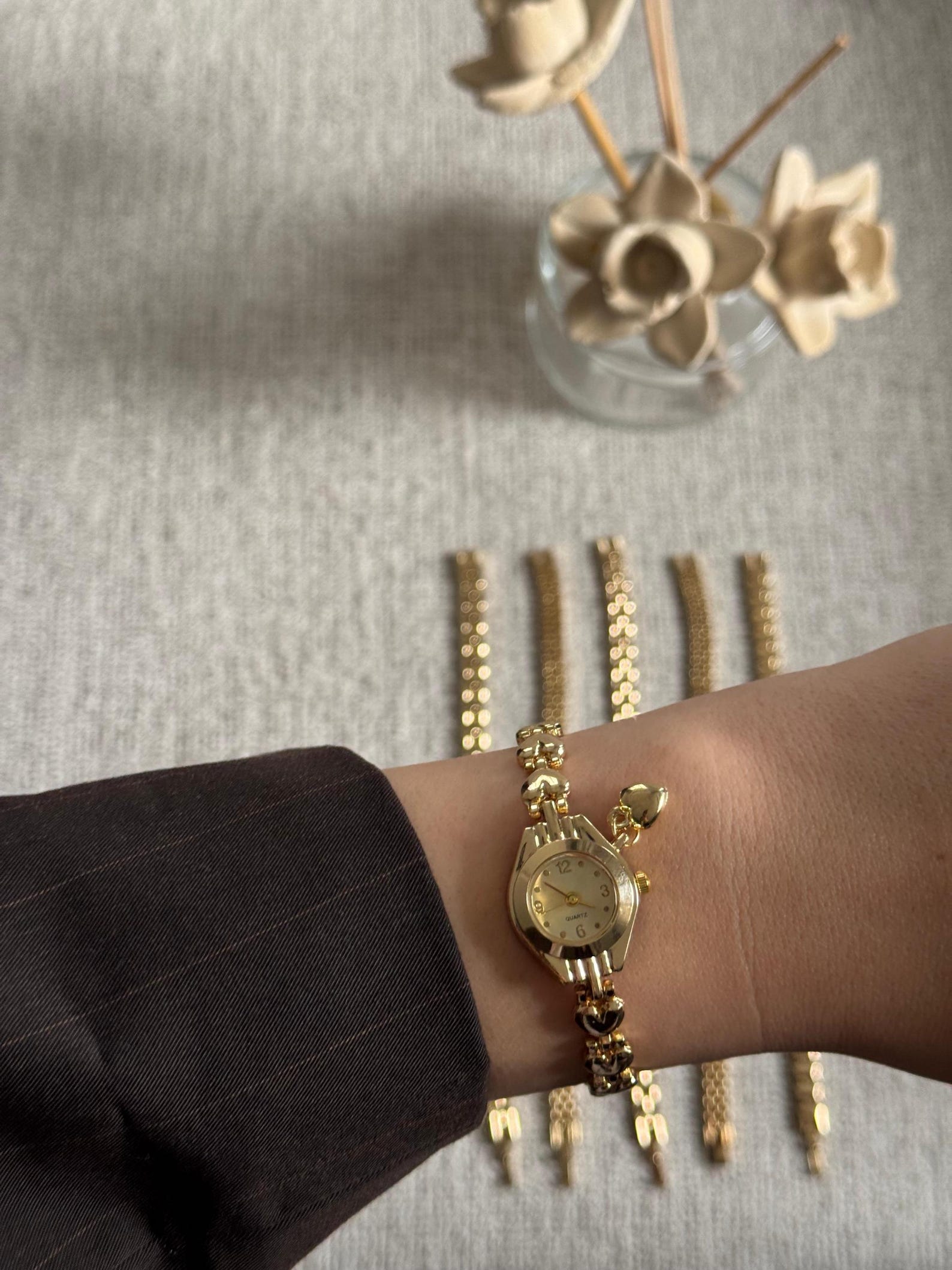 Gold Women’s Watch, Minimalist Dial, Dainty Bracelet Watch, Gift for Her