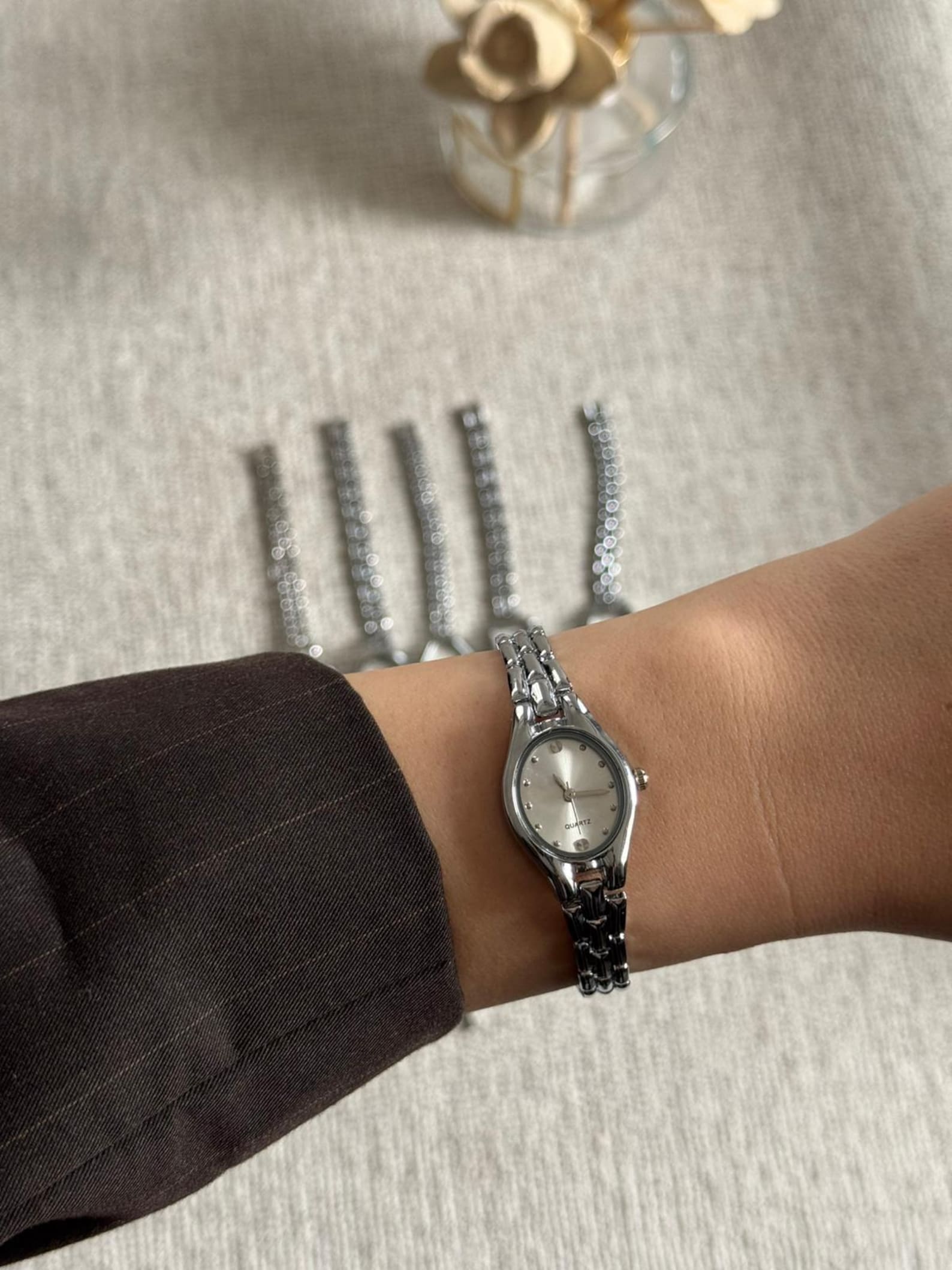 Silver Women’s Watch, Minimalist Dial, Stainless Steel Bracelet, Gift for Her