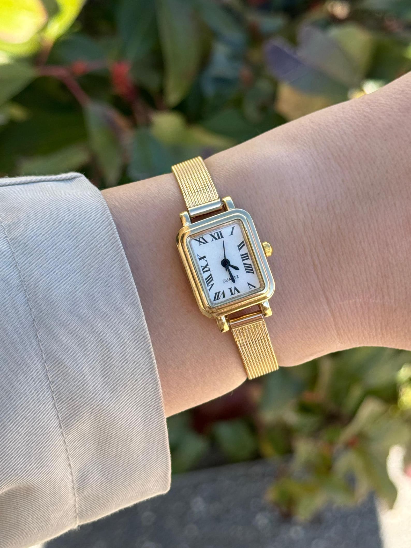 Gold Women’s Square Watch, Mesh Strap Watch, Minimalist Wristwatch, Gift for Her
