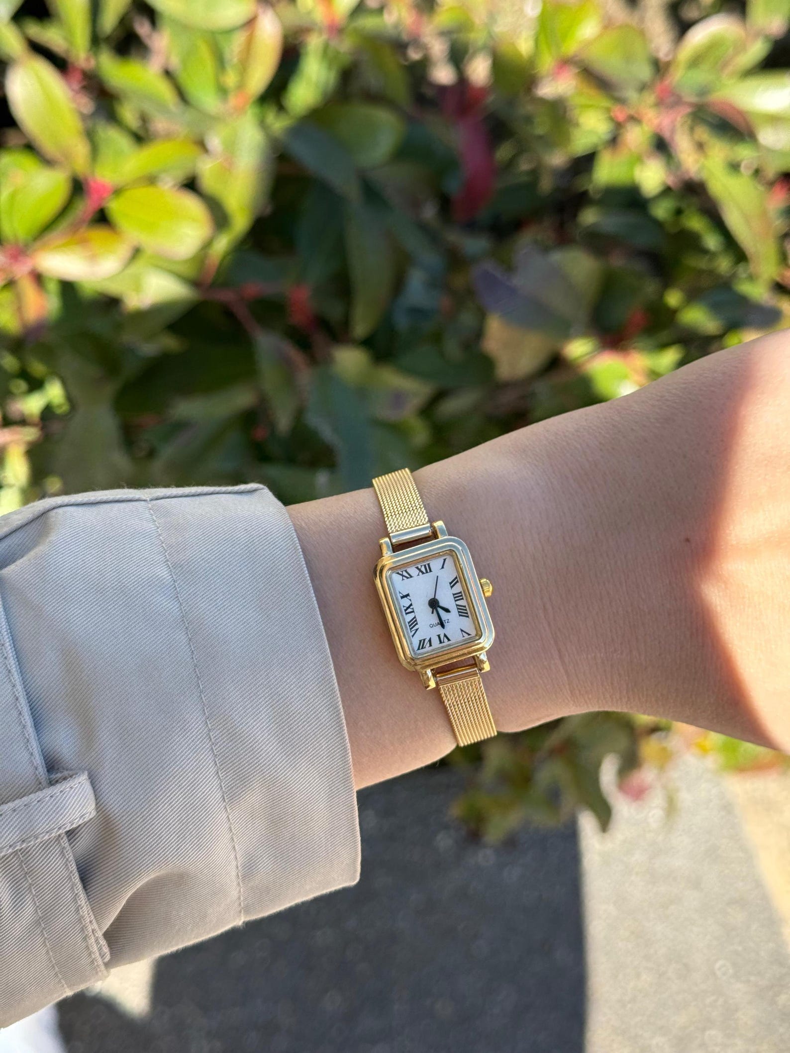 Gold Women’s Square Watch, Mesh Strap Watch, Minimalist Wristwatch, Gift for Her
