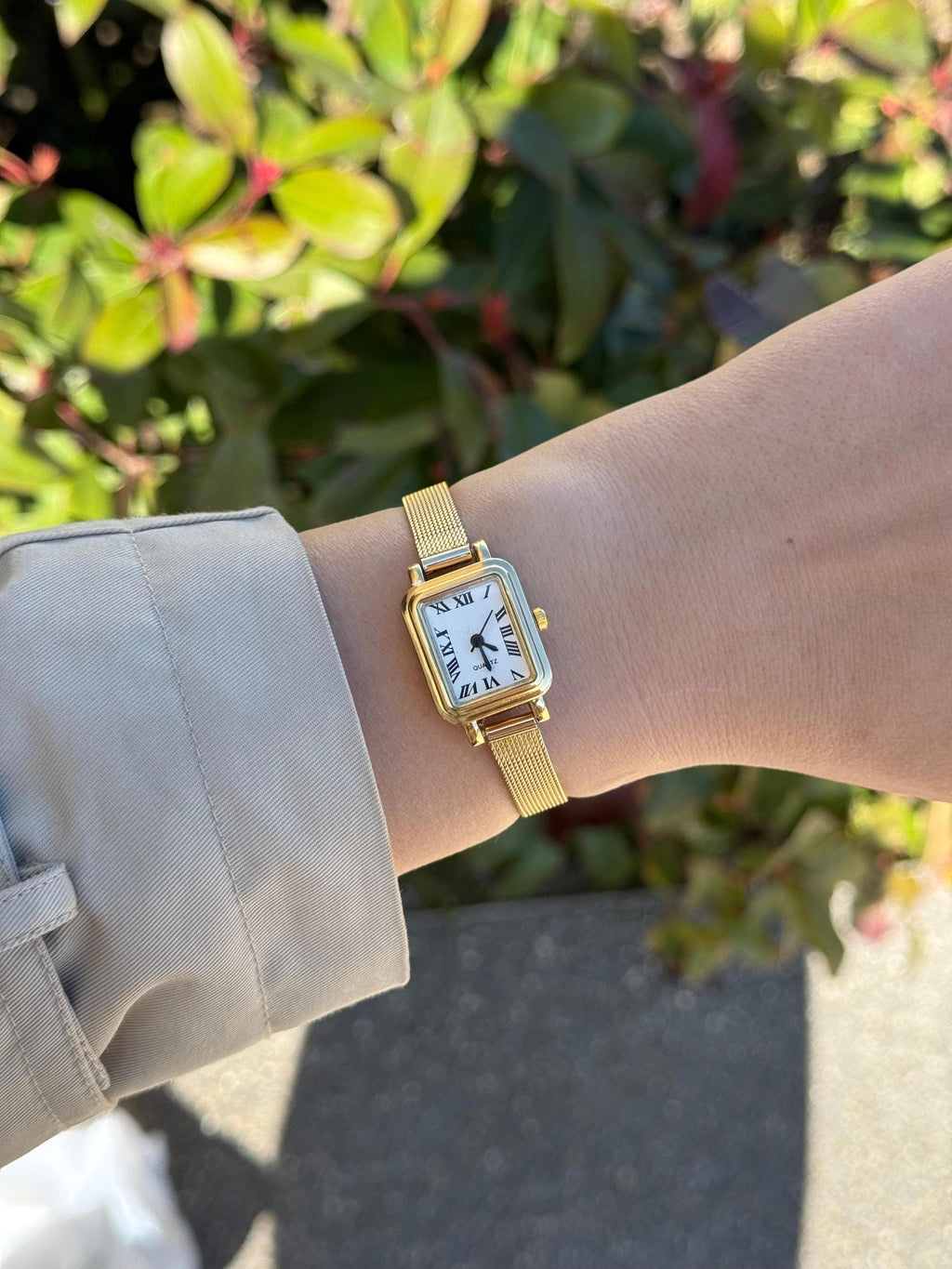 Gold Women’s Square Watch, Mesh Strap Watch, Minimalist Wristwatch, Gift for Her