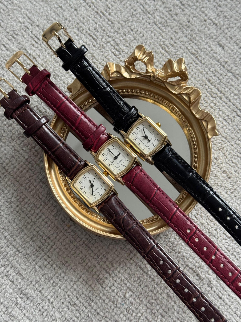 Minimal Square Watch Gold Case Faux Leather Band Women Classic Elegant Small Watch