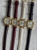 Elegant Square Gold Watch: Minimalist Faux Leather Band, Classic Women's Wristwatch