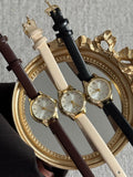 Minimalist Gold Women Watch Brown Leather Strap Small Dial Elegant Quartz Wristwatch