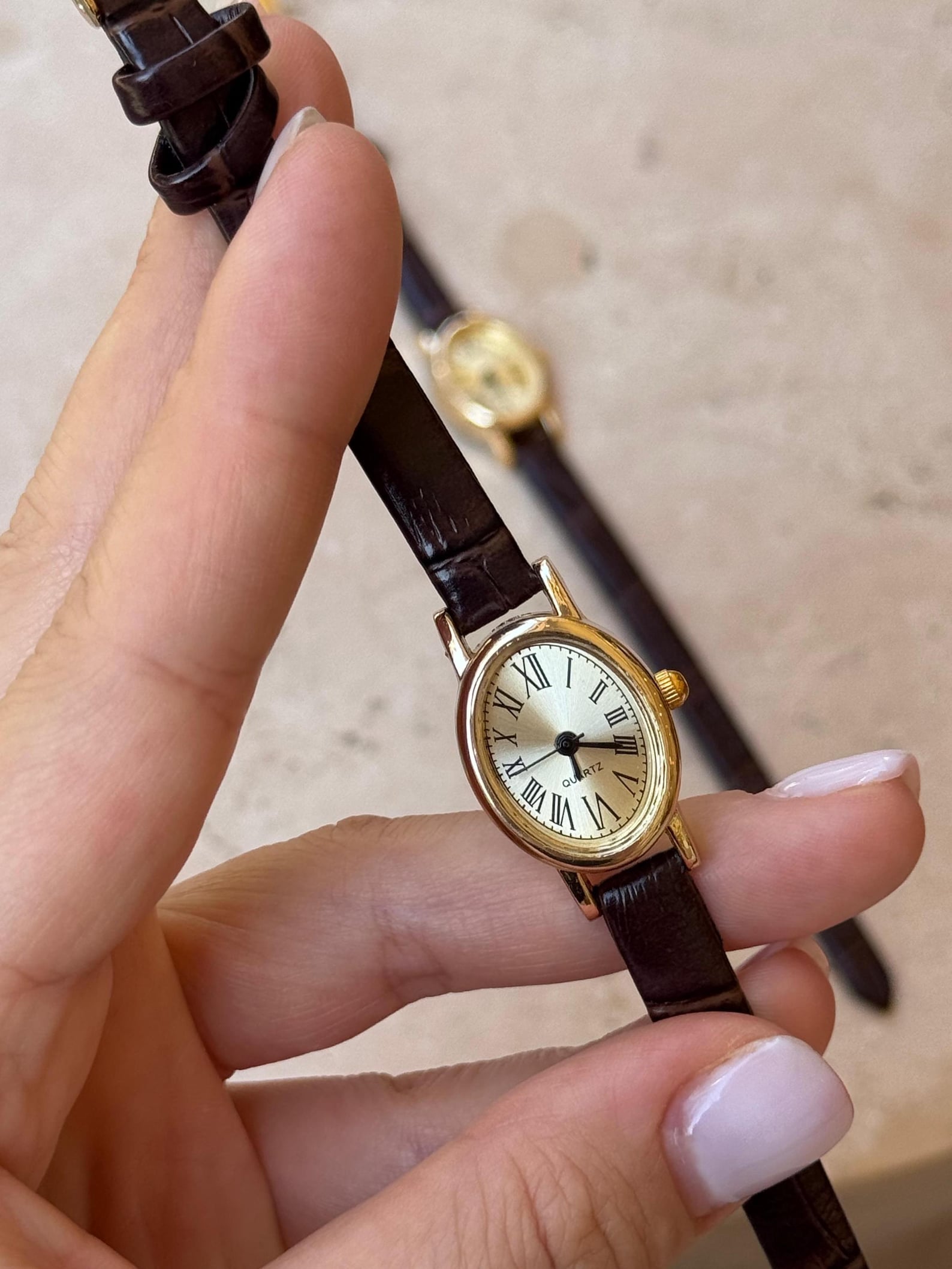 Minimalist Women’s Watch Gold Case, Leather Strap Watch, Gift for Her, Elegant Everyday