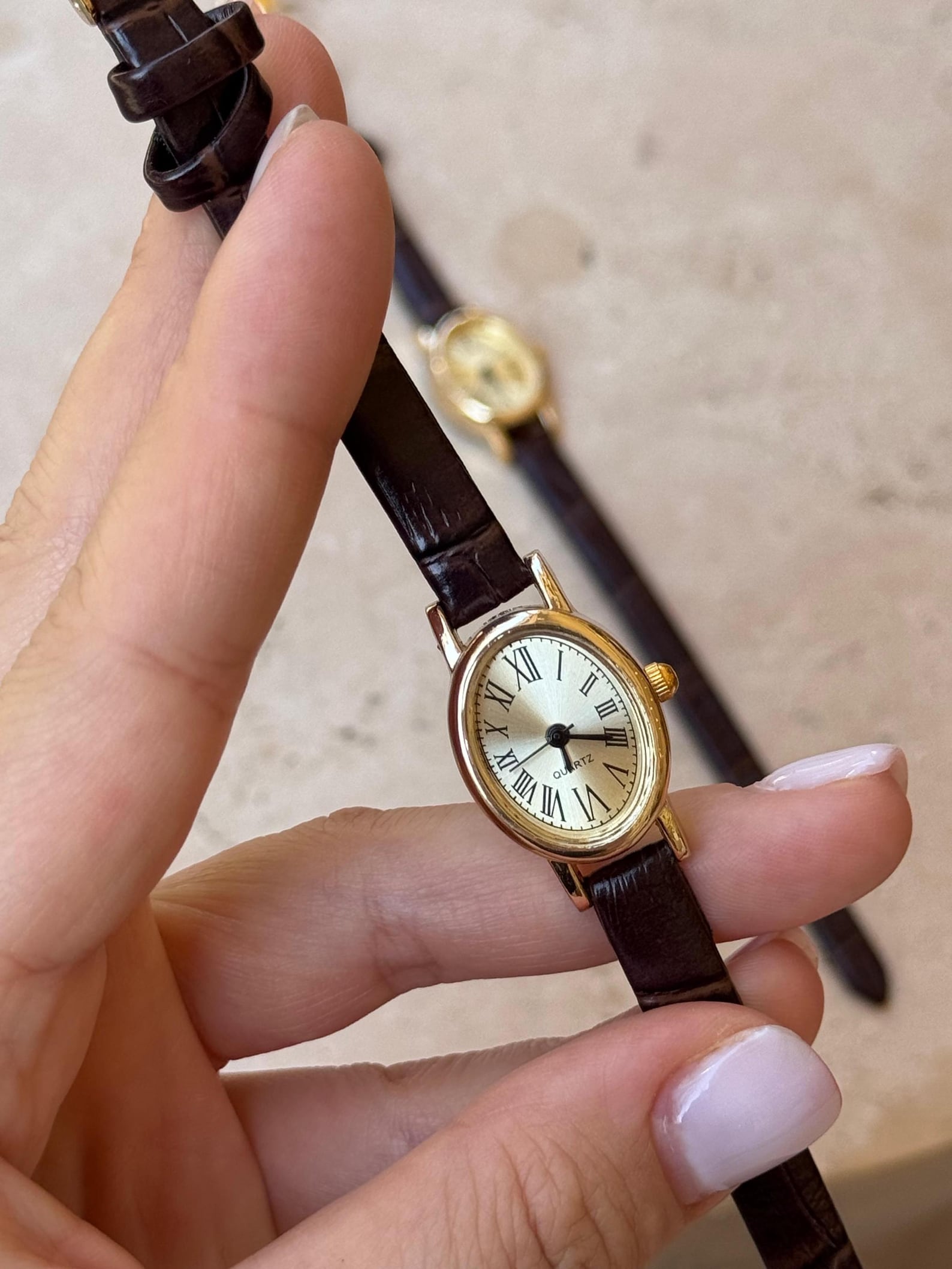 Minimalist Women’s Watch Gold Case, Leather Strap Watch, Gift for Her, Elegant Everyday