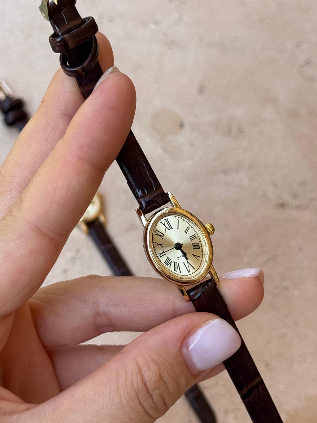 Minimalist Women’s Watch Gold Case, Leather Strap Watch, Gift for Her, Elegant Everyday