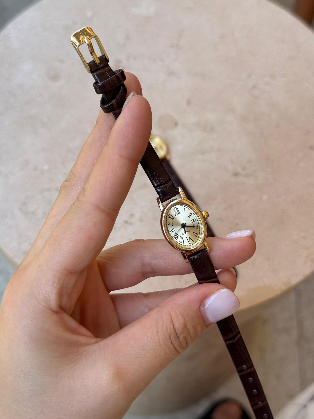 Minimalist Women’s Watch Gold Case, Leather Strap Watch, Gift for Her, Elegant Everyday