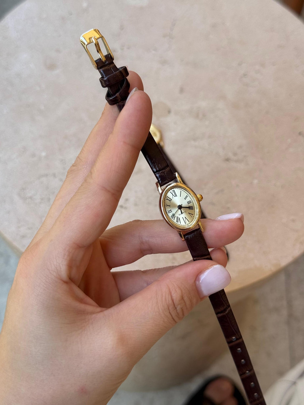 Minimalist Women’s Watch Gold Case, Leather Strap Watch, Gift for Her, Elegant Everyday