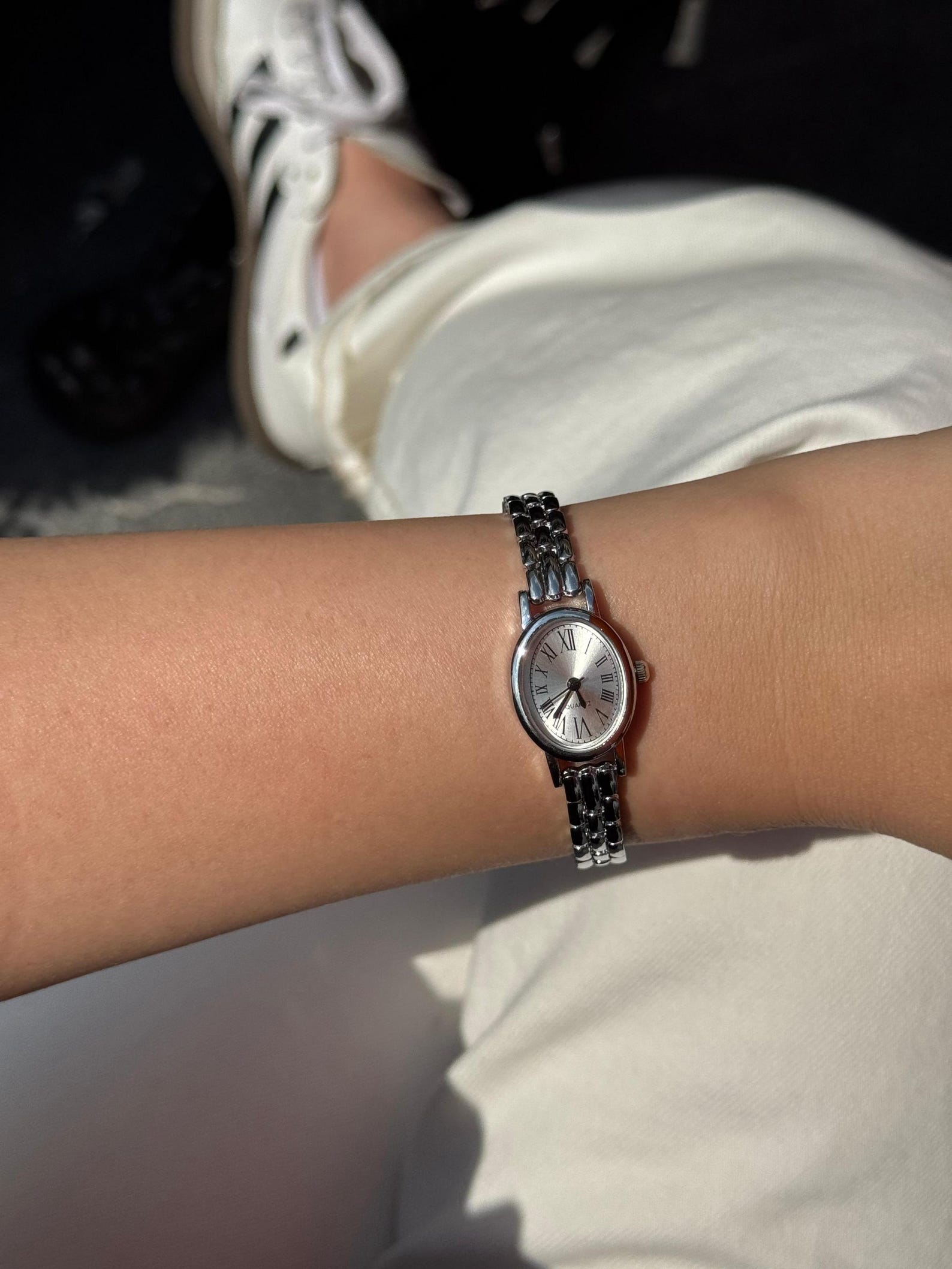 Silver Women’s Bracelet Watch, Minimalist Roman Numeral Quartz Watch, Small Face Elegant Wristwatch