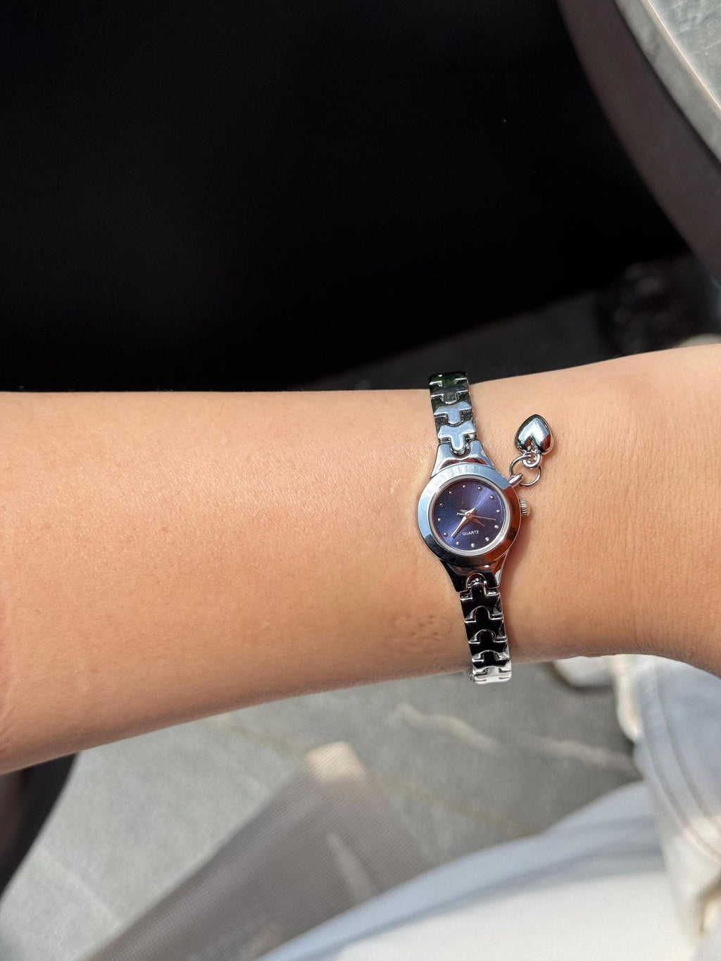 Silver Women Watch, Burgundy Dial Bracelet Watch, Quartz Wristwatch, Elegant Gift Her Hor