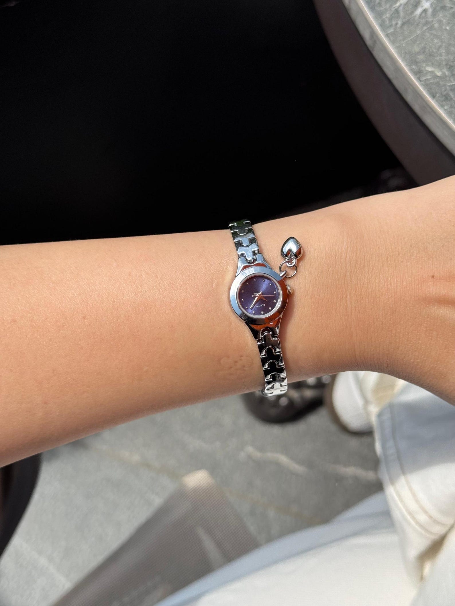 Silver Women Watch, Burgundy Dial Bracelet Watch, Quartz Wristwatch, Elegant Gift Her Hor