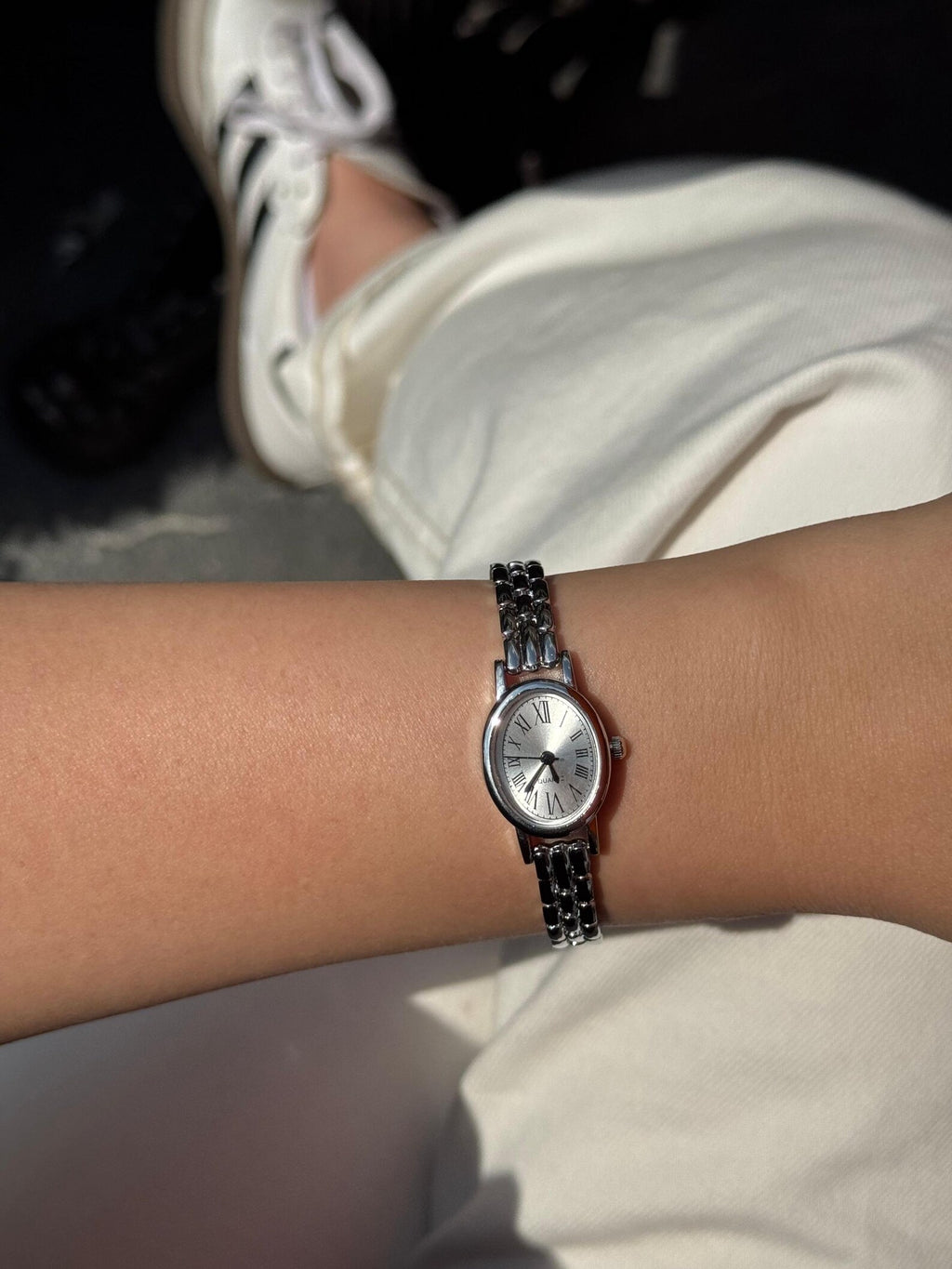 Silver Women’s Bracelet Watch, Minimalist Roman Numeral Quartz Watch, Small Face Elegant Wristwatch