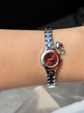 Silver Women Watch, Burgundy Dial Bracelet Watch, Quartz Wristwatch, Elegant Gift Her Hor