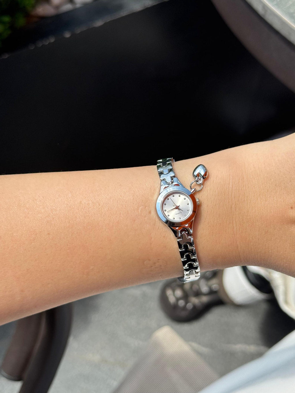 Silver Women Watch, Burgundy Dial Bracelet Watch, Quartz Wristwatch, Elegant Gift Her Hor